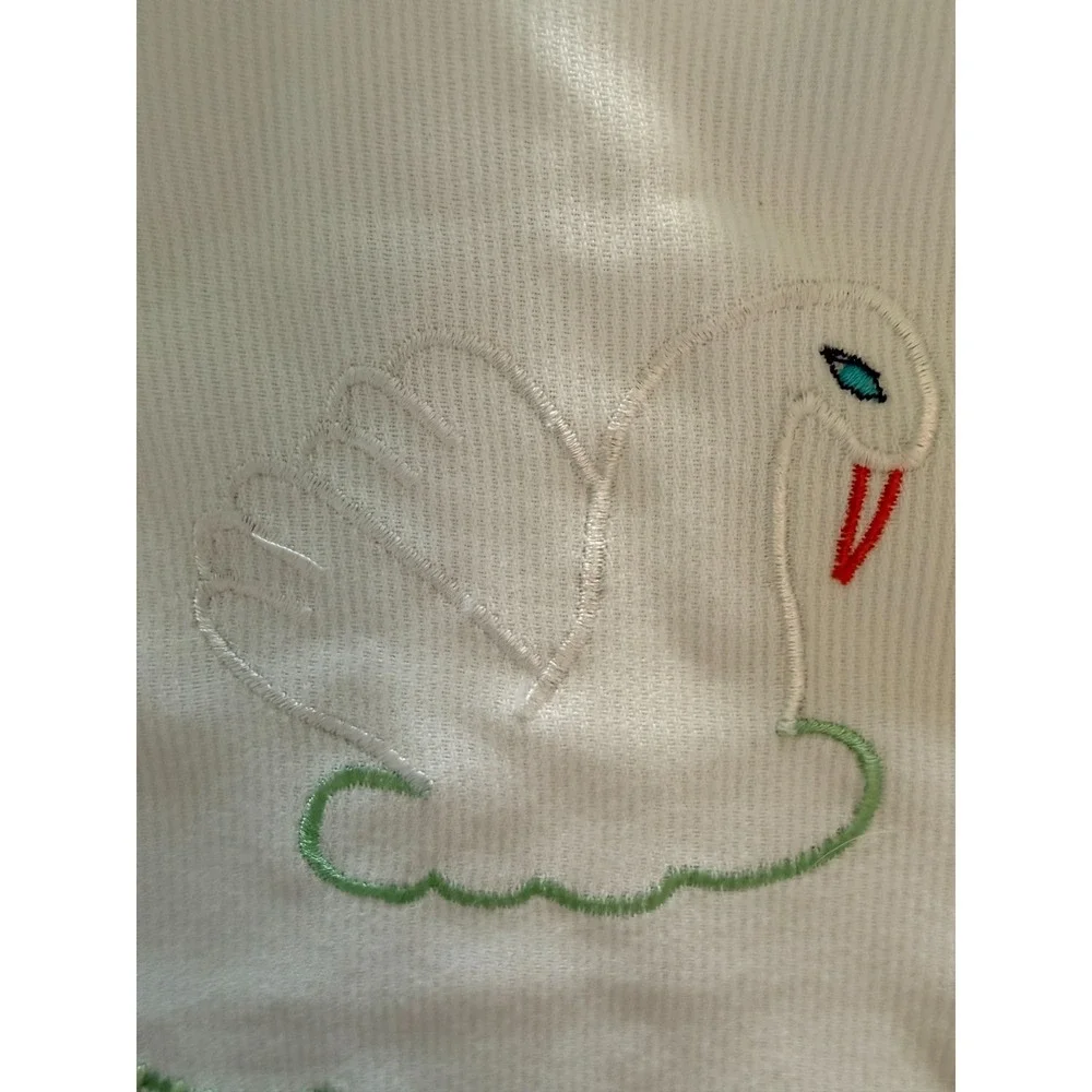 Vintage Inspired Swan Baby Bib - Hand Crochet Edging & Ribbon Tie Boutique Baby